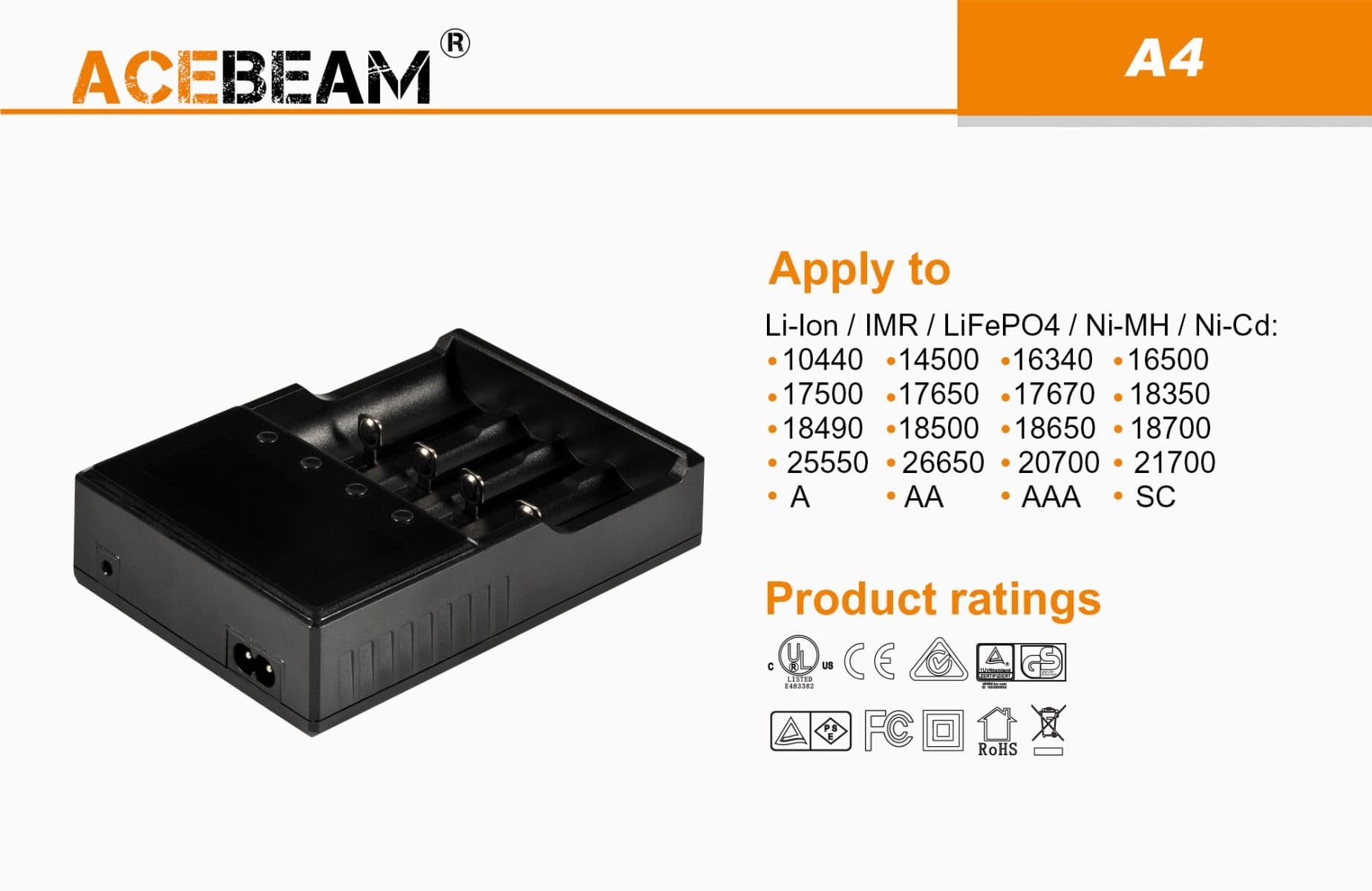 Incarcator de baterii universal Acebeam A4 — 2