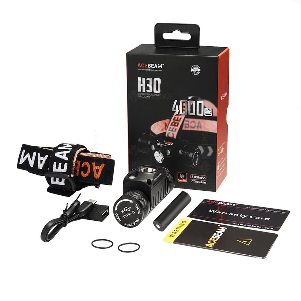Lanterna profesionala pentru cap Acebeam H30 R+UV, 4000 lumeni, 208 m — 2