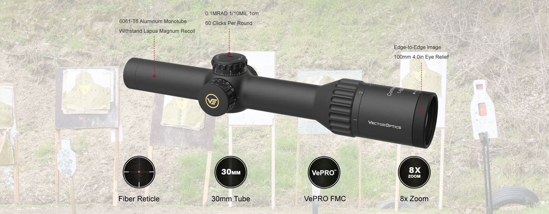 Luneta de vanatoare Vector Optics Continental x8 1-8x24i ED LPVO iluminare Fibra Optica 30 mm — 3